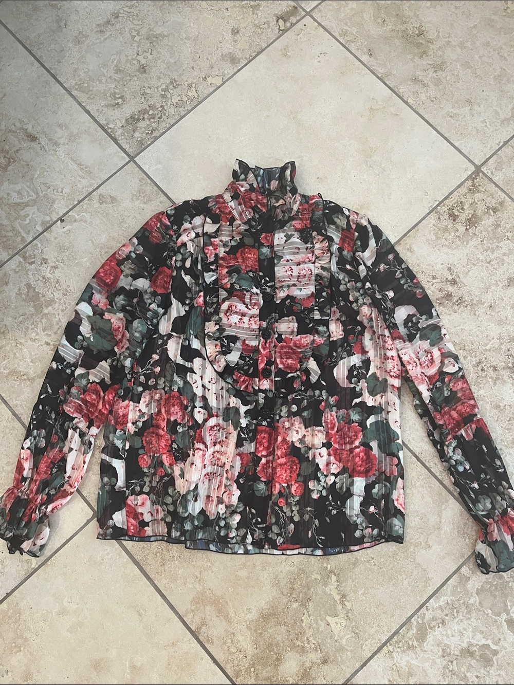 Anna Sui Floral Ruffle High-Neck Blouse 2
